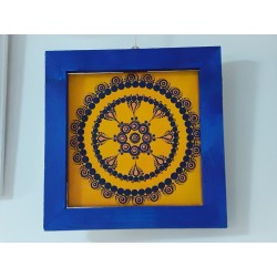 Tableau Carre.mandala.dot.orange et Bleu marine.v3