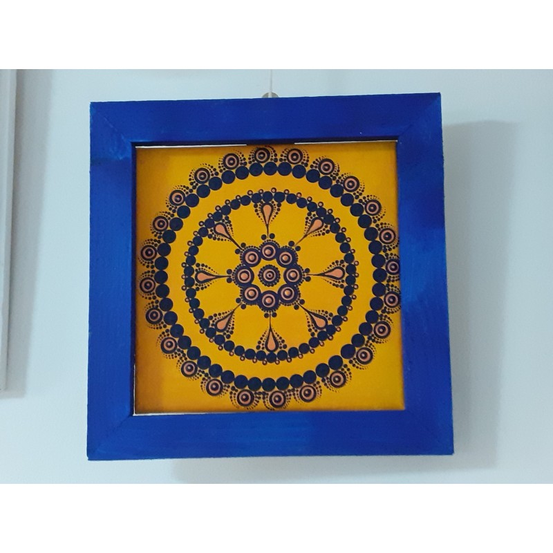 Tableau Carre.mandala.dot.orange et Bleu marine.v3 Tableau Carre.mandala.dot.orange et Bleu marine.v3