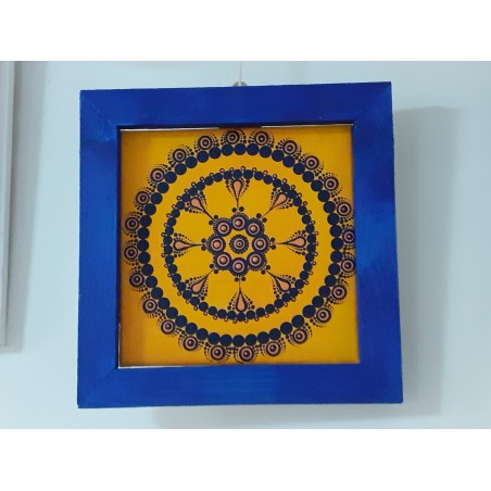 Tableau Carre.mandala.dot.orange et Bleu marine.v3