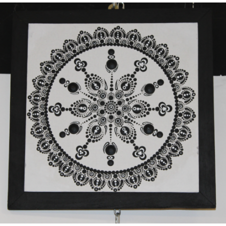 Tableau Carre.CE.mandala.dot.V3.Noir et blanc