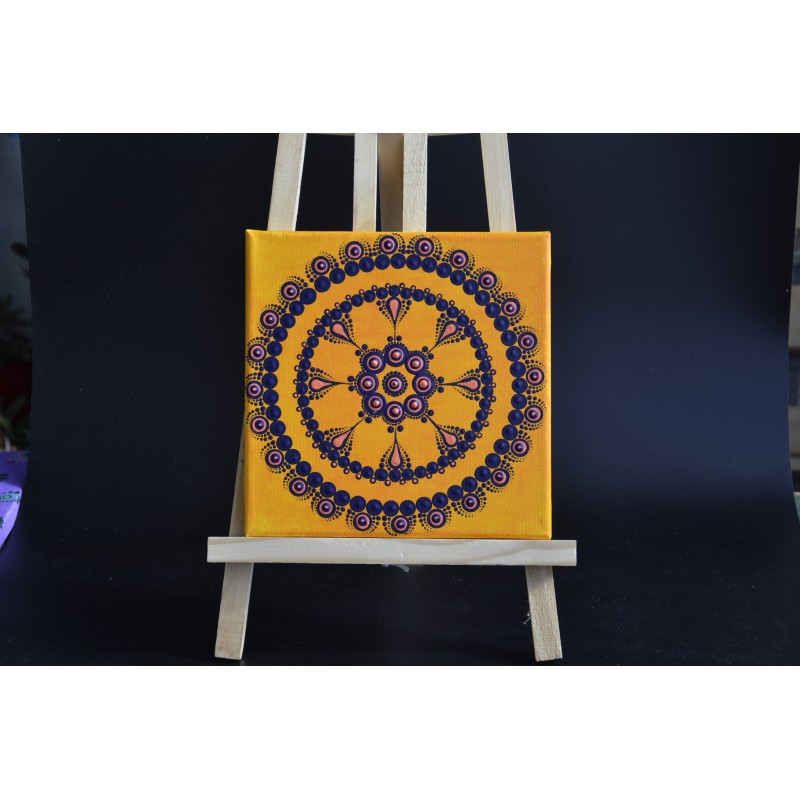 Tableau Carre.mandala.dot.orange et Bleu marine.v3