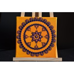 Tableau Carre.mandala.dot.orange et Bleu marine.v3