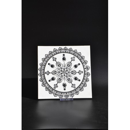 Tableau Carre.CE.mandala.dot.V3.Noir et blanc